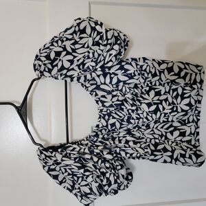 Navy and White Floral Top